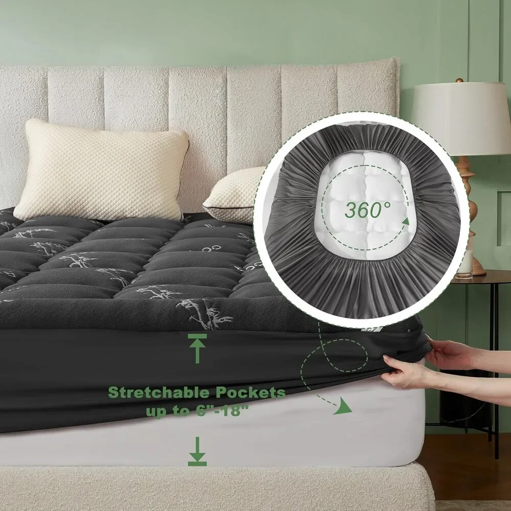 BEDLORE King Mattress Topper Viscose Bamboo, Thick Pillow Top Pad, Fit 6